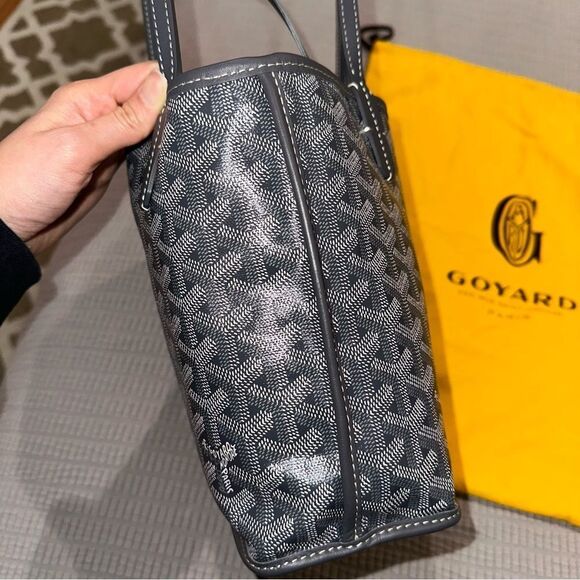 New Goyard Mini Anjou Canvas Leather Reversible Mini Tote Bag Grey White - Picture 11 of 15